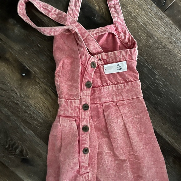NWT Gap Side Button Apron Midi Denim Dress Pink Flamingo Pockets Size 2 - Picture 12 of 15